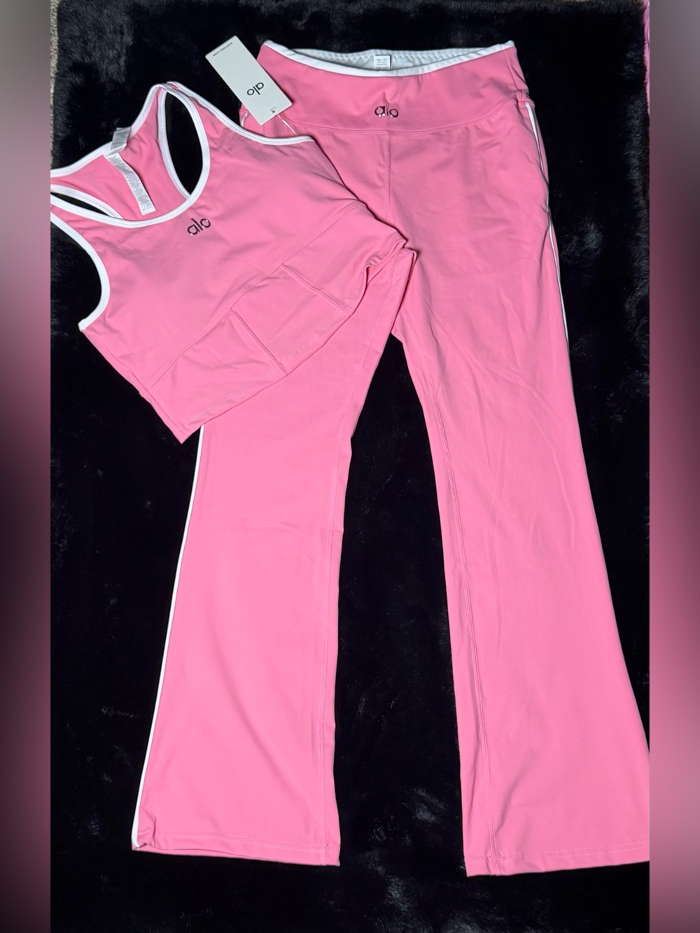 ALO Yoga Pink Flare Leggings with Matching Crop Tank